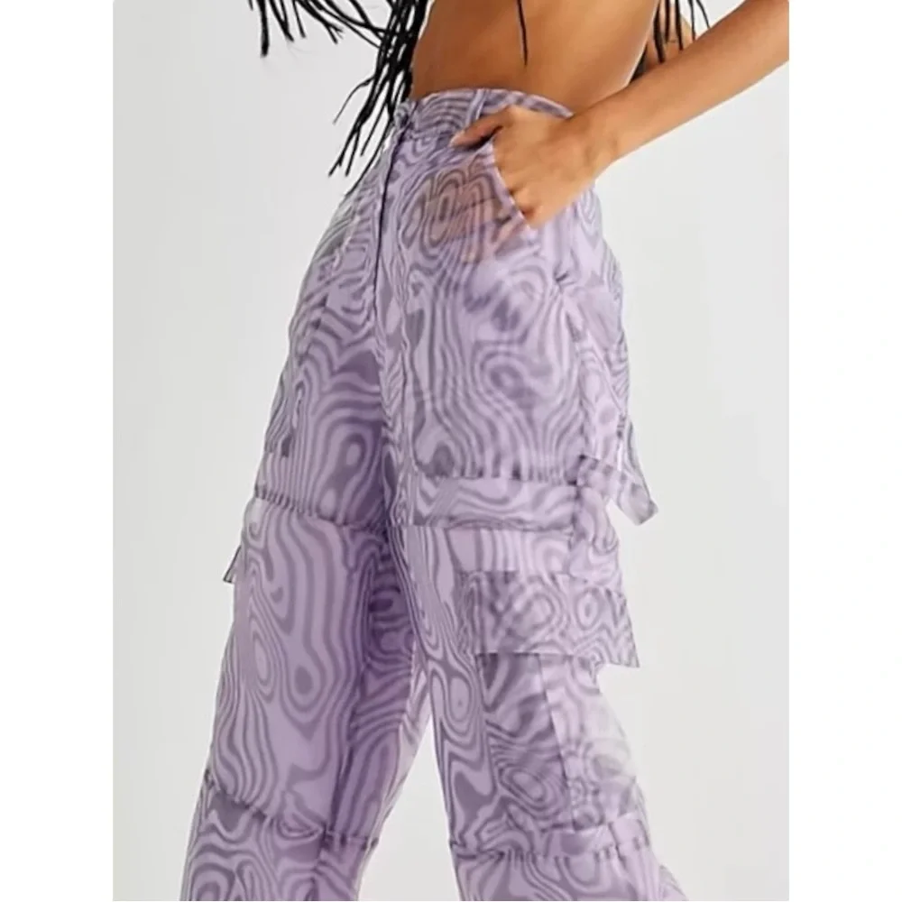 The Ragged Priest Dissolver Purple Mesh Overlay Oversized Wide Leg Cargo Pants - Picture 1 of 13